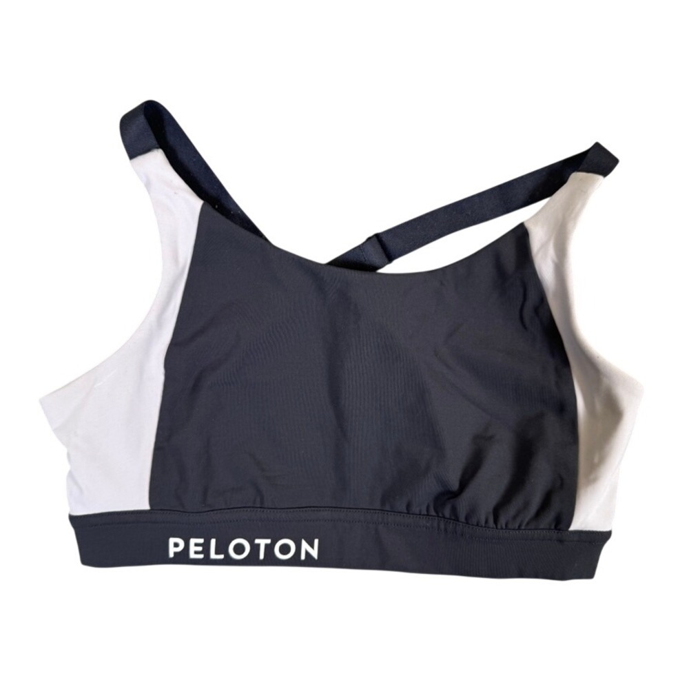 Peloton Womens Colorblock Sports Bra Black White Adjustable Straps Logo